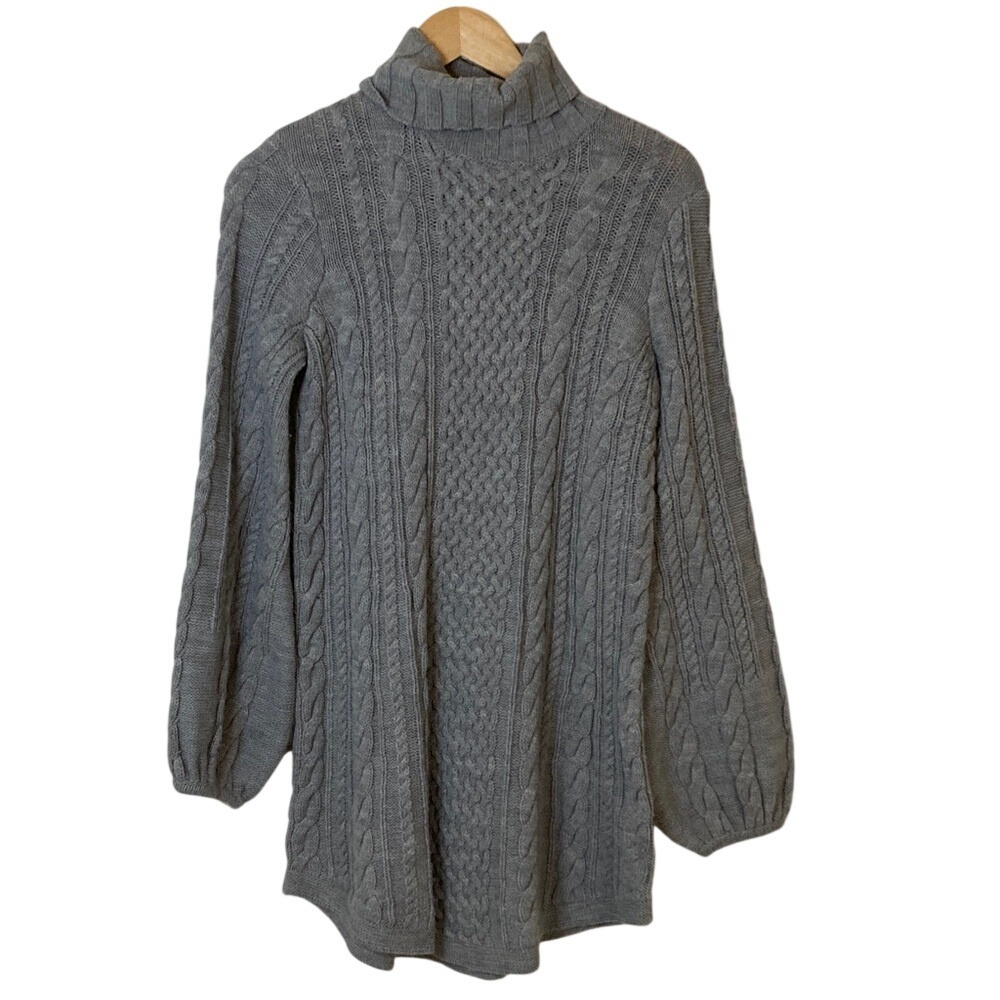 Free People Womens Gray Mini Cable Knit Turtleneck Sweater Dress Size XS Long Sl